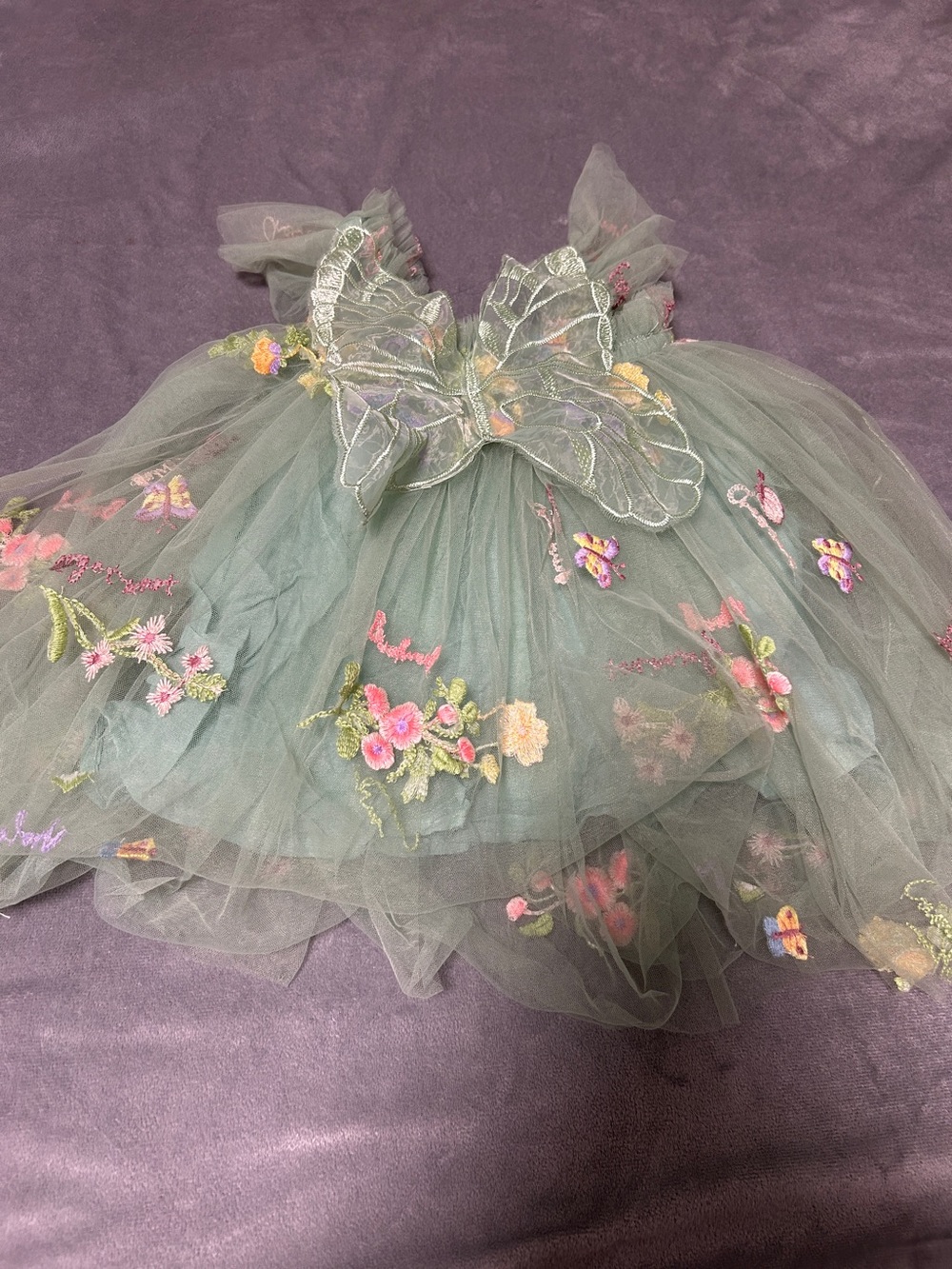 Sage Green Floral Tulle Fairy Costume with Butterfly Wings toddler girl